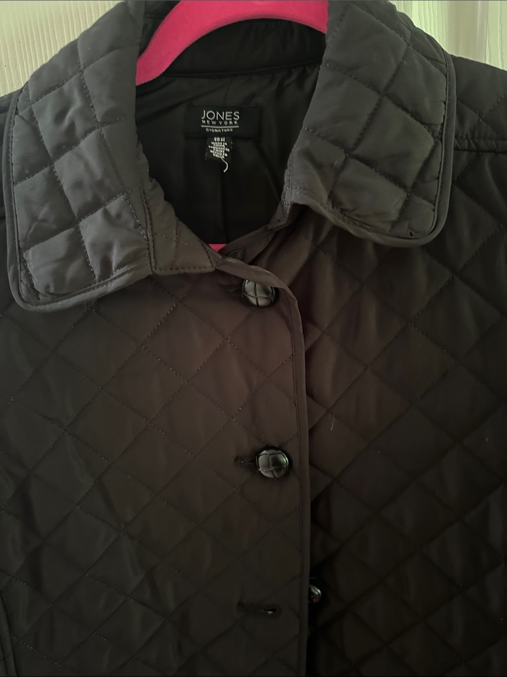 Jones New York Quilted Black Button-Front Puffer Jacket